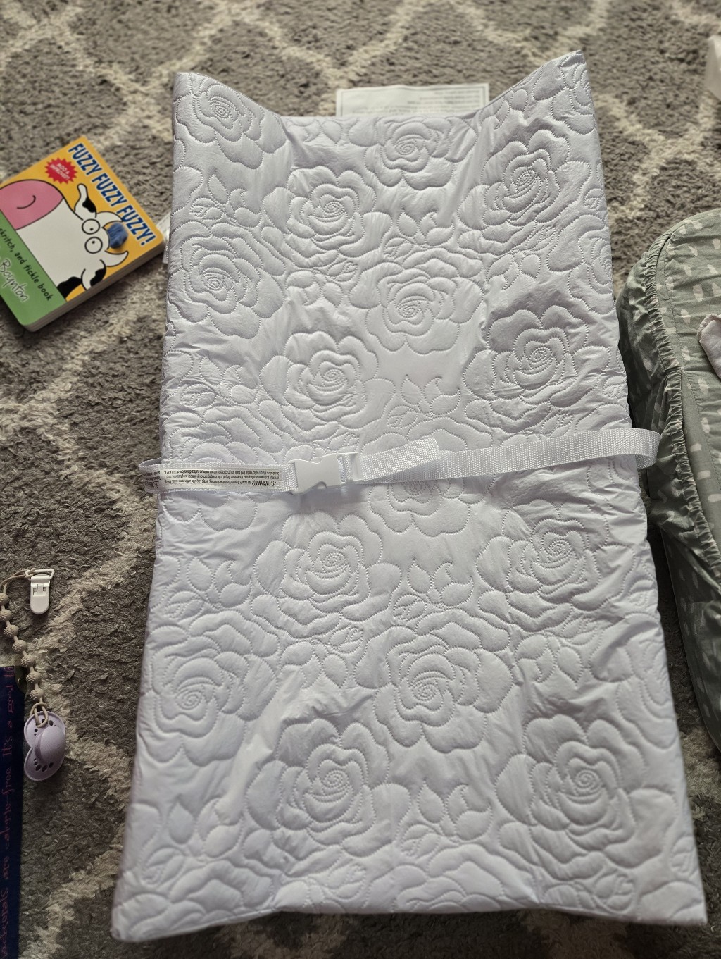 White Quilted Floral Changing Pad Cover - Soft Nursery Bedding